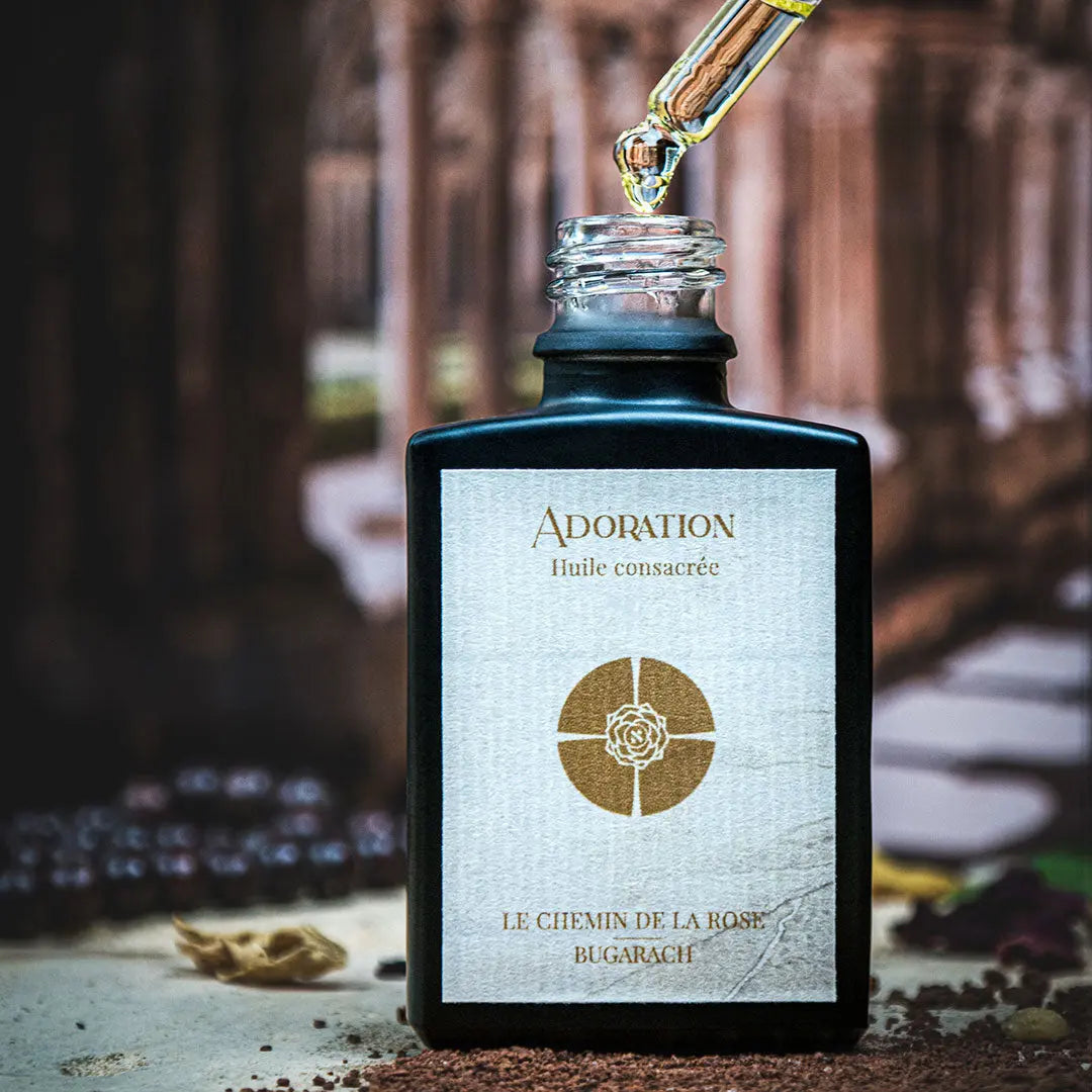 Flacon d'Huile d'Onction Adoration - Parfum de rose et résines sacrées